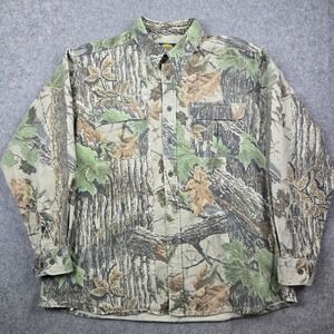 Cabelas Button Down Shirt Mens 2XL Tall Green Realtree Camo Hunting Workwear